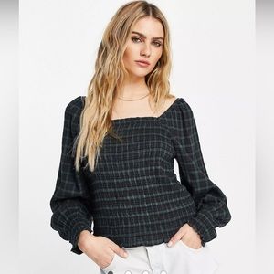 NWT Madewell Plaid Puff Sleeve Top